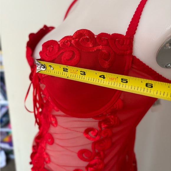 Lily  Red Lace-Up Sheer Top - Picture 10 of 15